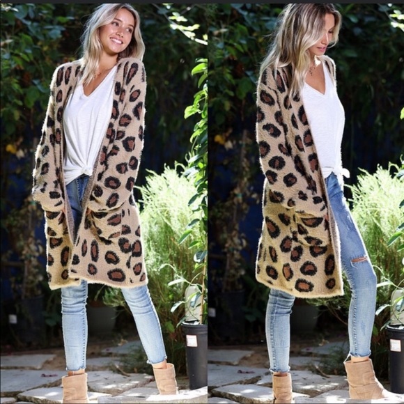 Sweaters - Dark Leopard Print Cardigan